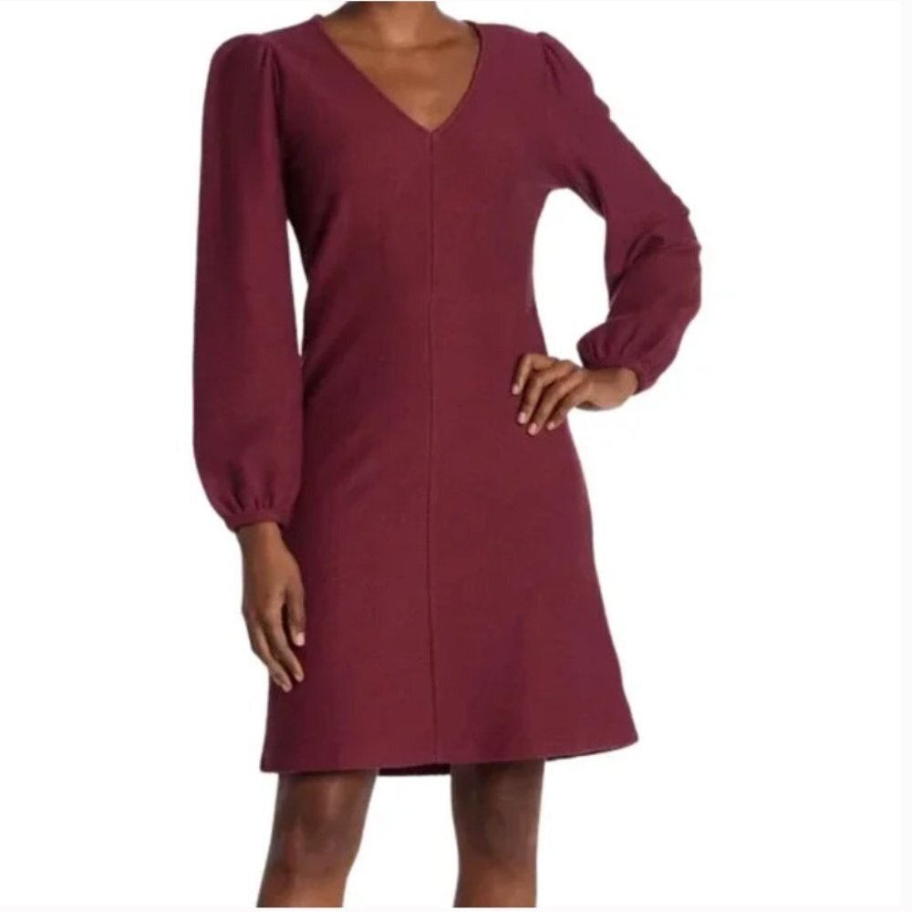 Madewell Dress Texture & Thread Ribbed Puff Sleeve Burgundy Size Medium